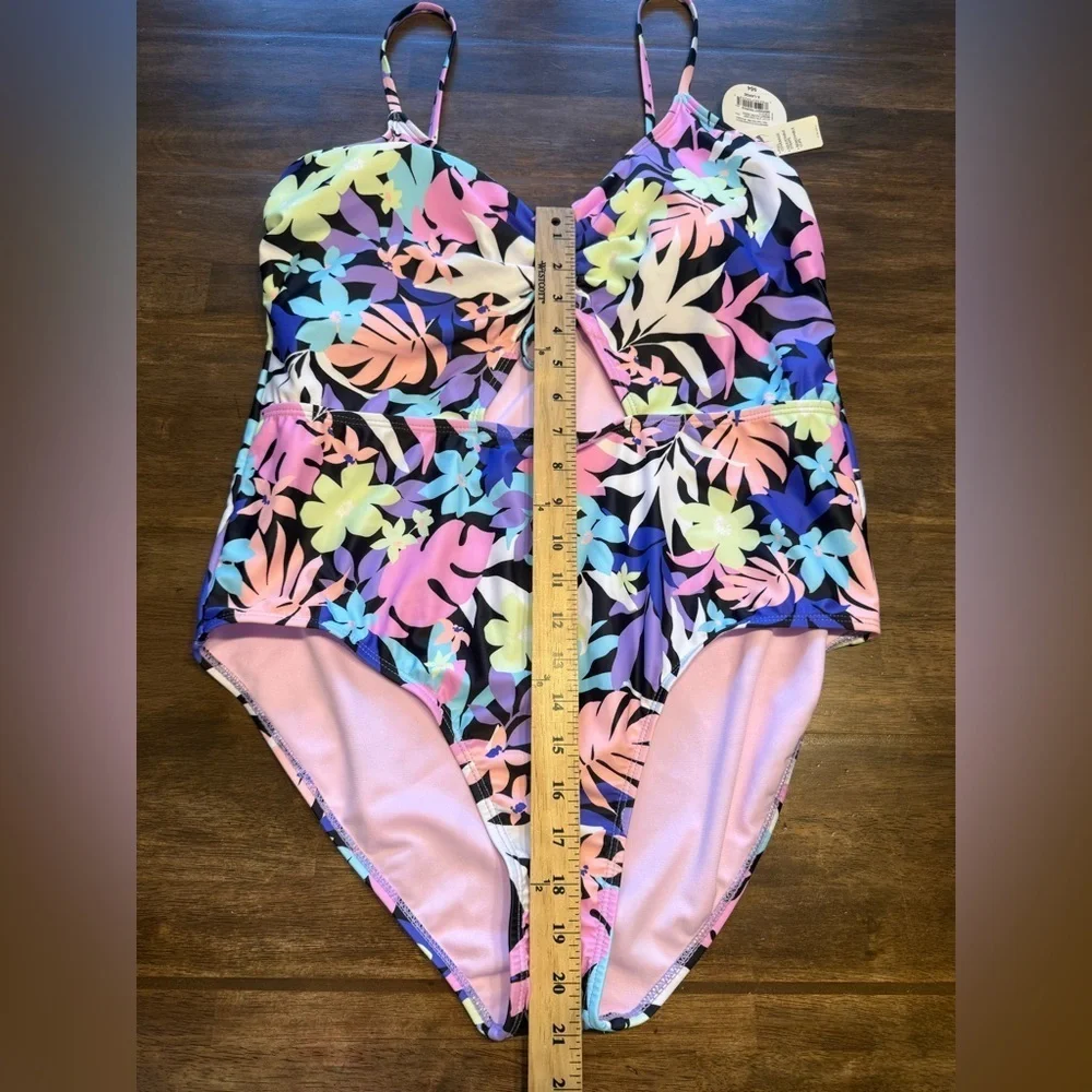 Decree Women’s Floral Cut Out Full Coverage Adjustable One Piece Swimsuit SZ XL